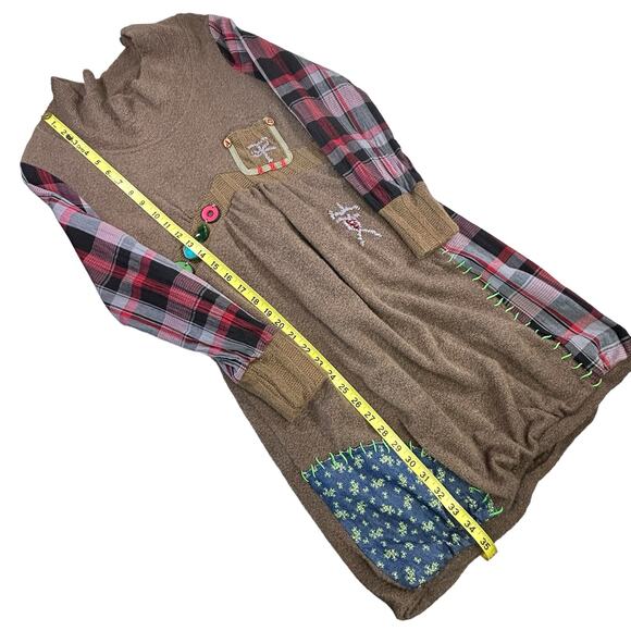 Forla Paris Dress Size Medium Patchwork Embroidered Bubble Hem Cotton Boho Knit - Picture 13 of 13